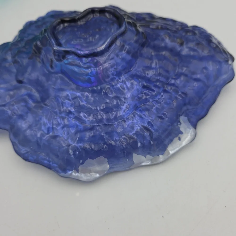 (2) AKCAM‎ Iridescent Oyster Shell Decorative Dish Plate Blue And Purple READ